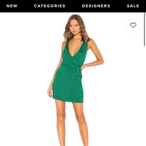 Lovers + friends green shimmery wrap dress XS